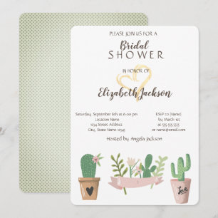 Moderne Kaktus-Blume Gold Herz Brautparty Einladung