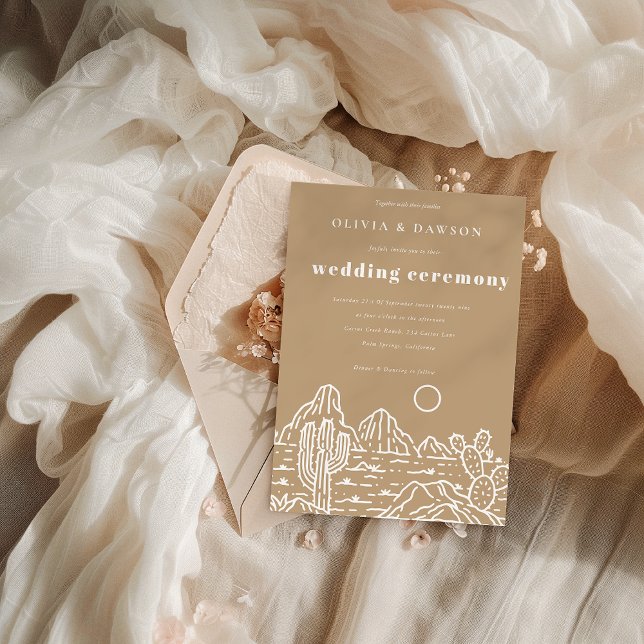 Moderne Kaktus Line Art Wüste Hochzeit Einladung (Von Creator hochgeladen)