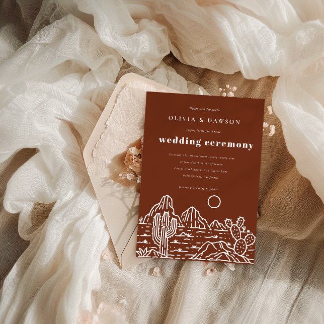 Moderne Kaktus Line Art Wüste Hochzeit Einladung (Modern Cactus Line Art Desert Wedding Invitation)