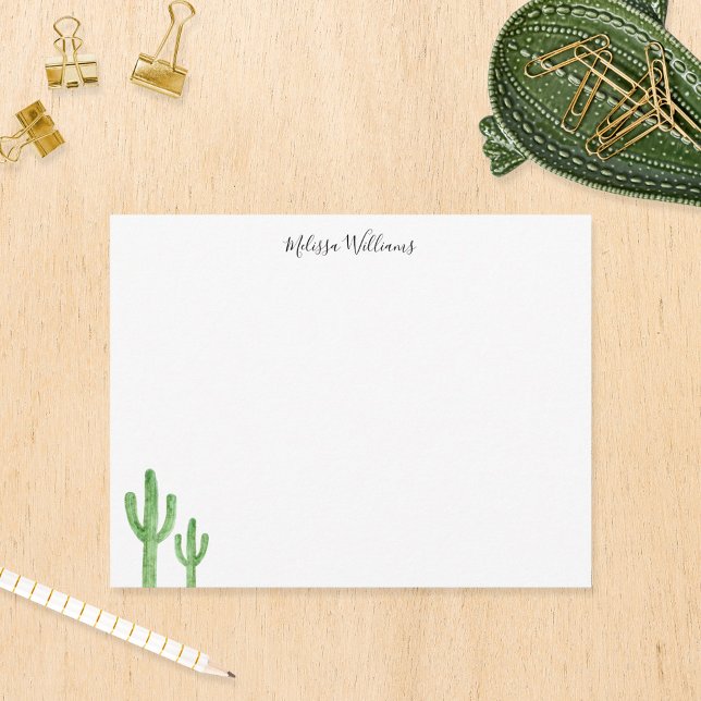 Moderne Kaktus Script Personalisiert Stationery Mitteilungskarte (Von Creator hochgeladen)