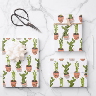 Moderne Kaktus-Zimmerpflanzen Handgezeichnetes Des Geschenkpapier Set