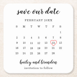 Moderne Kalender Rotes Herz Hochzeit speichern das Rechteckiger Pappuntersetzer
