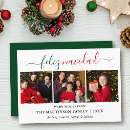 Moderne Kalligrafie 3 Foto Green Red Feliz Navidad Feiertagskarte