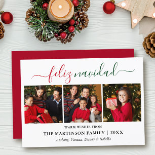 Moderne Kalligrafie 3 Foto Red Green Feliz Navidad Feiertagskarte