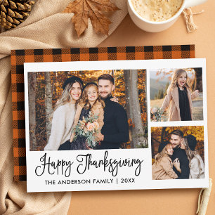 Moderne Kalligrafie 3 Foto Thanksgiving Kariert Feiertagskarte