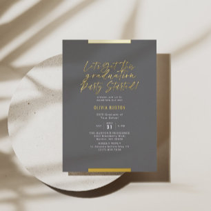 Moderne Kalligrafie-Abschluss Blush Grau Gold Folieneinladung