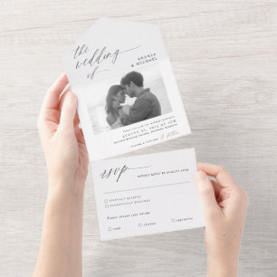 Moderne Kalligrafie - alles in einem Foto - Einlad All In One Einladung