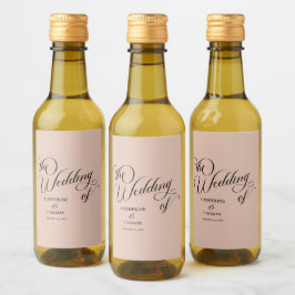 Moderne Kalligrafie-Beige-Hochzeit Weinetikett