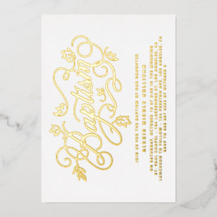 Moderne Kalligrafie-Blattwerk-Lettering-Taufe Folieneinladung