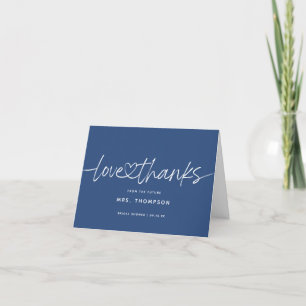 Moderne Kalligrafie Brautparty Navy Blau Dankeskarte