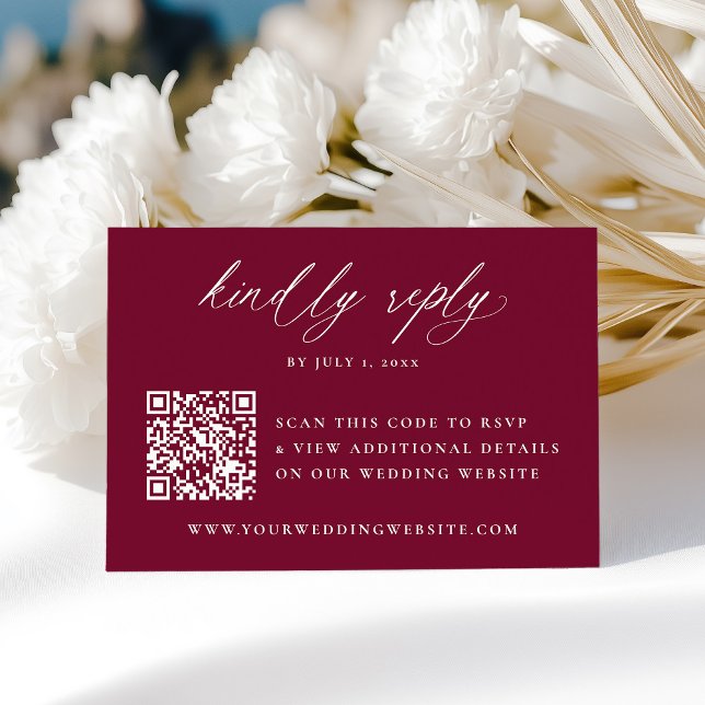 Moderne Kalligrafie Burgund QR Code Wedding RSVP (Von Creator hochgeladen)