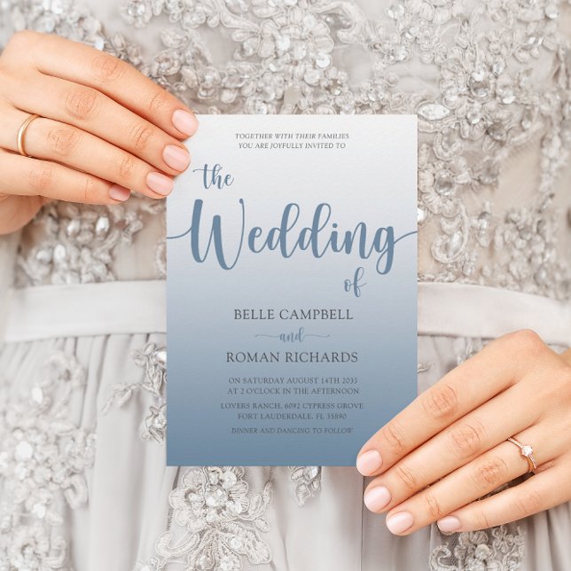 Moderne Kalligrafie Dusty Blue Wedding Einladung (Von Creator hochgeladen)