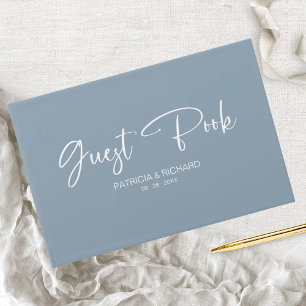 Moderne Kalligrafie Dusty Blue Wedding Gästebuch
