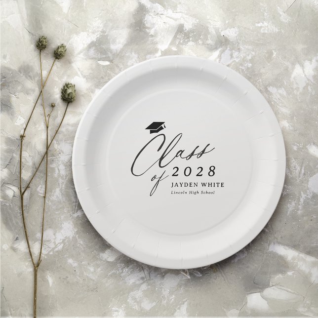 Moderne Kalligrafie Einfache Klasse 2025 Graduate Pappteller (Modern Calligraphy Simple Class of 2025 Graduate Paper Plates)