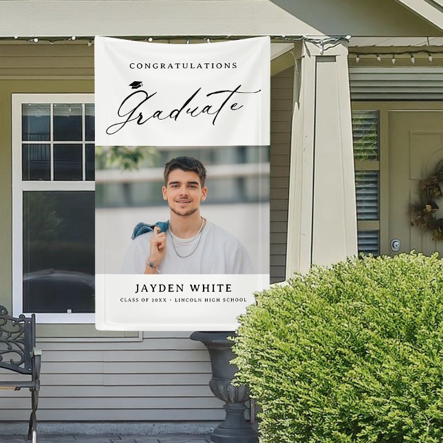 Moderne Kalligrafie Einfaches Foto Graduation Part Banner (Modern Calligraphy Simple Photo Graduation Party Banner)