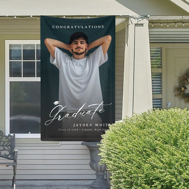 Moderne Kalligrafie Einfaches Foto Graduation Part Banner (Modern Calligraphy Simple Photo Graduation Party Banner)