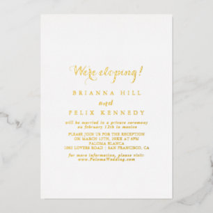 Moderne Kalligrafie-Elopement-Rezeption Gold Folieneinladung