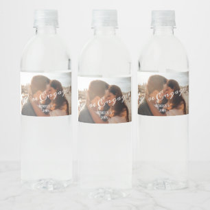 Moderne Kalligrafie Engagement Hochzeit Foto Wasserflaschenetikett
