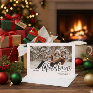 Moderne Kalligrafie-Familien-Weihnachtsfoto Feiertagskarte