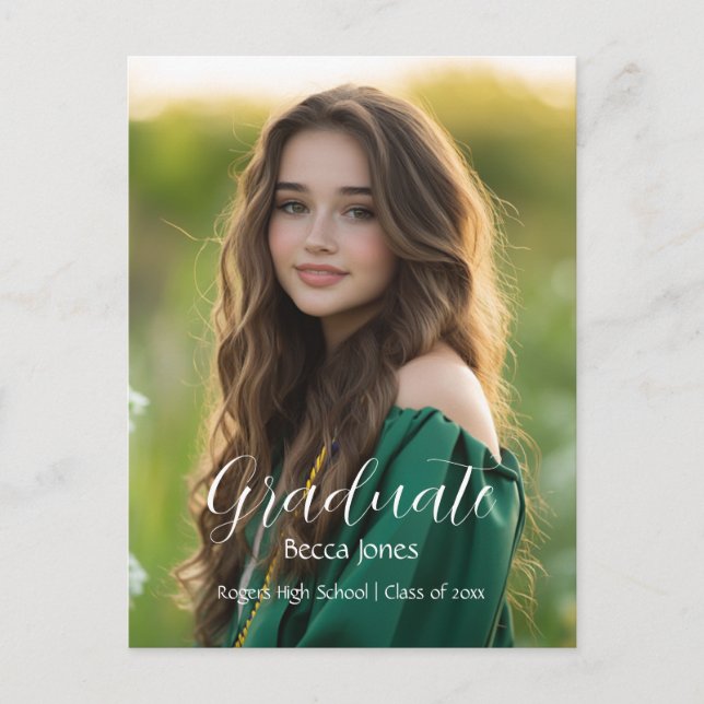 Moderne Kalligrafie Foto Abschluss Einladung Postkarte (Vorderseite)