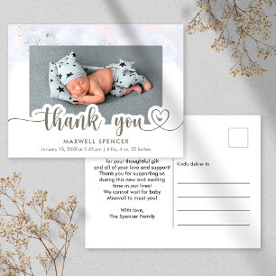Moderne Kalligrafie Foto Baby Junge Danke  Postkarte