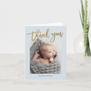 Moderne Kalligrafie Foto Baby Junge Dankeskarte
