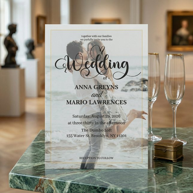 Moderne Kalligrafie Foto Faux Gold Hochzeit  Einladung (Von Creator hochgeladen)