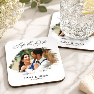 Moderne Kalligrafie Foto Save The Date Familie Getränkeuntersetzer