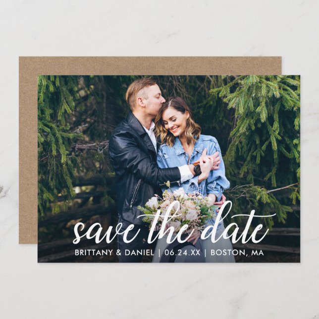 Moderne Kalligrafie - Foto Wedding Kraft Save The Date (Vorne/Hinten)