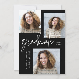 Moderne Kalligrafie-Fünf-Foto-Graduierungspartei Einladung
