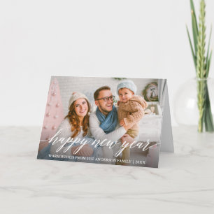 Moderne Kalligrafie glücklich Neues Jahr Foto Falt Feiertagskarte