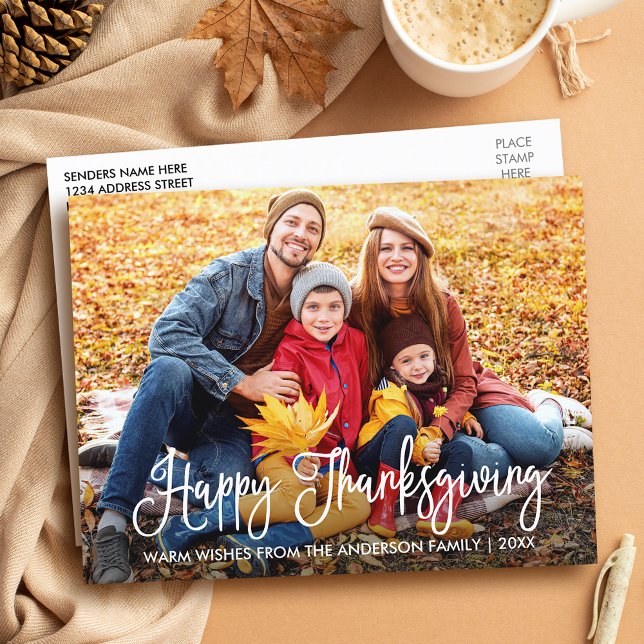 Moderne Kalligrafie glücklich Thanksgiving Familie Postkarte (Customize to change your personalized text size or text style.)