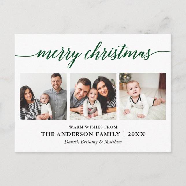 Moderne Kalligrafie Grün Frohe Weihnachten 3 Foto Postkarte (Vorderseite)