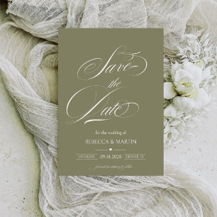 Moderne Kalligrafie Grün Hochzeit Olivgrün Save The Date
