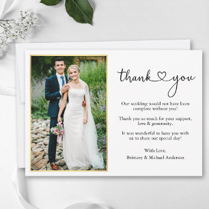Moderne Kalligrafie Herz Goldrahmen Foto Hochzeit Dankeskarte
