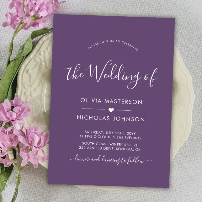 Moderne Kalligrafie Herz Mauve QR Code Hochzeit Einladung (Von Creator hochgeladen)