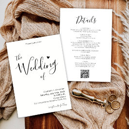 Moderne Kalligrafie Herzschrift QR Code Hochzeit Einladung