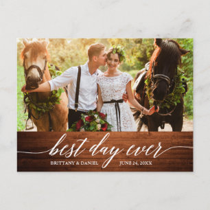 Moderne Kalligrafie Hochzeit Holz Bester Tag Aller Postkarte