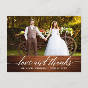 Moderne Kalligrafie Hochzeit Holz Liebe und Dank Postkarte