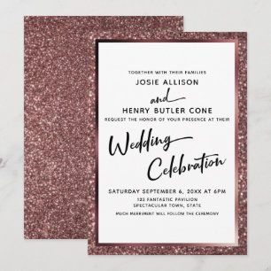Moderne Kalligrafie Hochzeitsfeier Rose Gold Einladung