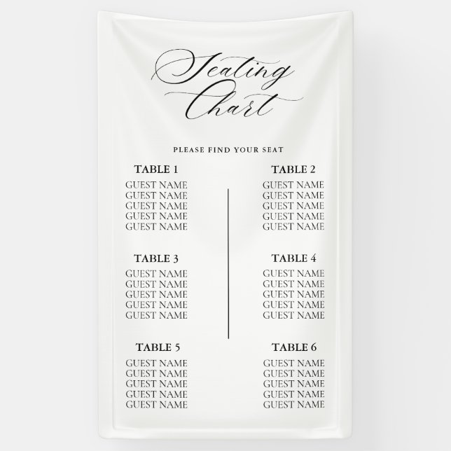 Moderne Kalligrafie-Hochzeitssitzplan-Schild Banner (Vertikal)