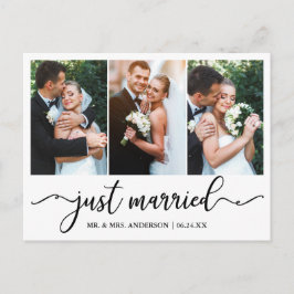 Moderne Kalligrafie Just Married Wedding 3 Foto Postkarte
