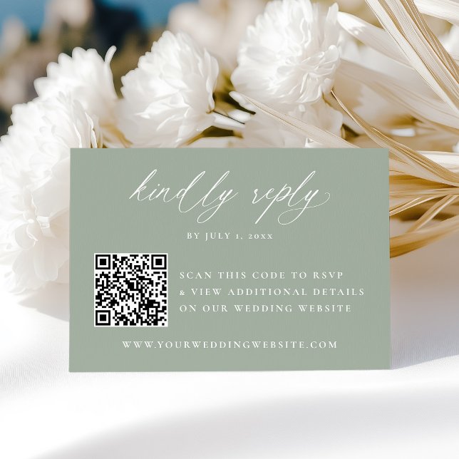 Moderne Kalligrafie-Käfig Grüne QR-Code Hochzeit RSVP Karte (Von Creator hochgeladen)