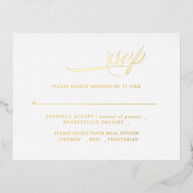 Moderne Kalligrafie Minimalisrt Wedding RSVP Folie Einladungspostkarte (Vorderseite)