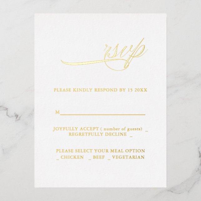 Moderne Kalligrafie Minimalisrt Wedding RSVP Folie Einladungspostkarte (Vorderseite)