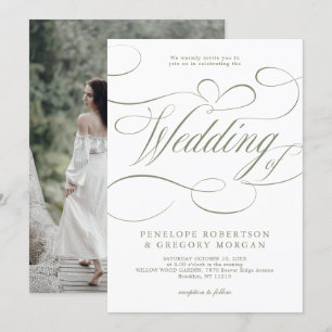 Moderne Kalligrafie Minimalistisch Sage Green Wedd Einladung