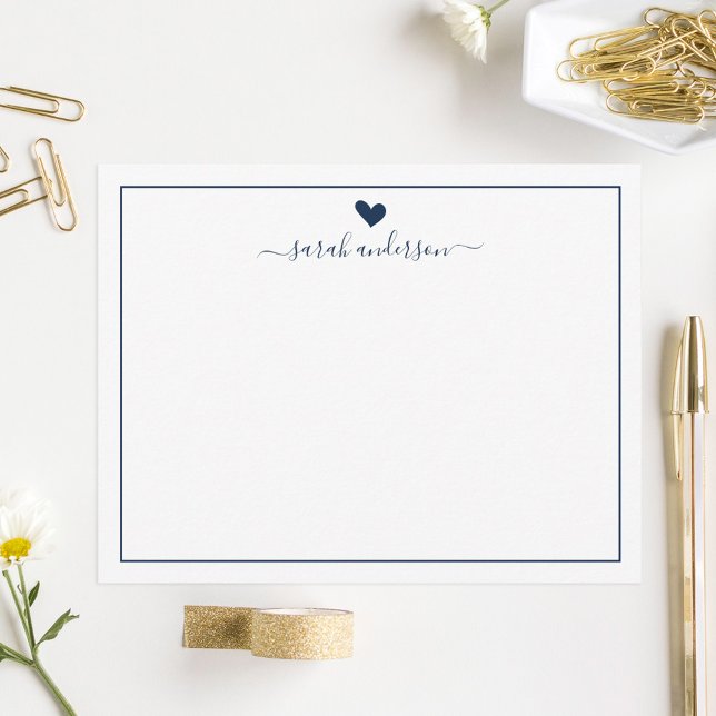Moderne Kalligrafie Navy Blue Heart Personalisiert Mitteilungskarte (Von Creator hochgeladen)