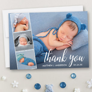Moderne Kalligrafie New Baby 4 Foto Collage Dankeskarte