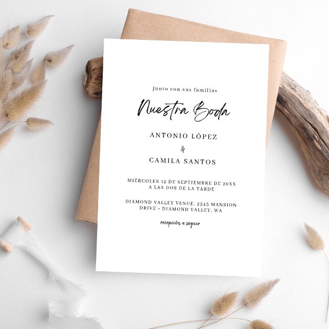 Moderne Kalligrafie Nuestra Boda Spanische Hochzei Einladung (Von Creator hochgeladen)