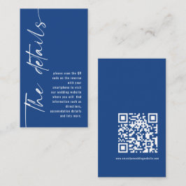 Moderne Kalligrafie QR Code Blue Wedding Details Begleitkarte